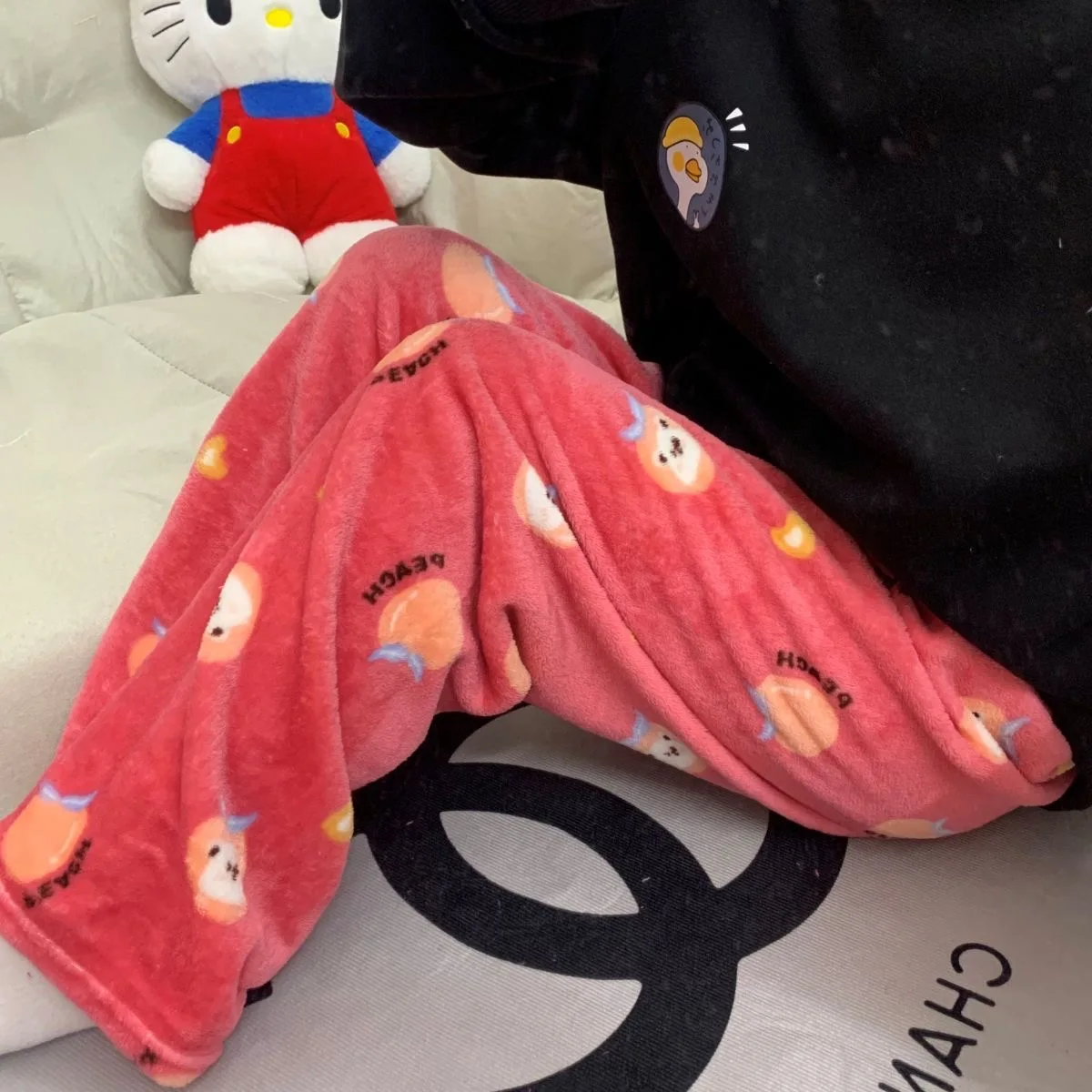Pink Pajamas Pants Women Warm Thickened PJ Pants Plaid Christmas Couple Sleeping Pants Rabbit Bear Flannel Soft Fluffy Sleepwear