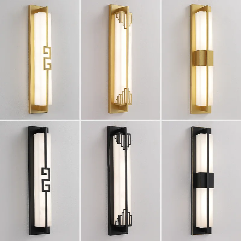 

New Chinese Style Imitation Marble Wall Lamp Modern Simple Bedroom Bedside Lamp Living Room Staircase Corridor Led Wall Light
