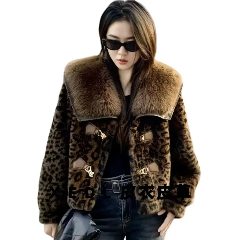 Faux Mink Fur Coats for Women,Leopard Print Jackets,Female Overcoat,Thicken Warm Clothes,England Style,High Quality,New ,Winter