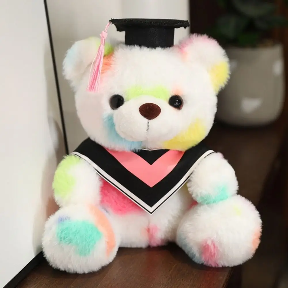 Students With Doctorial Hat Doctor Bear Plush Toy Colorful Stuffed Graduation Bear Soft Cartoon Doctor Hat Bear Doll Kids