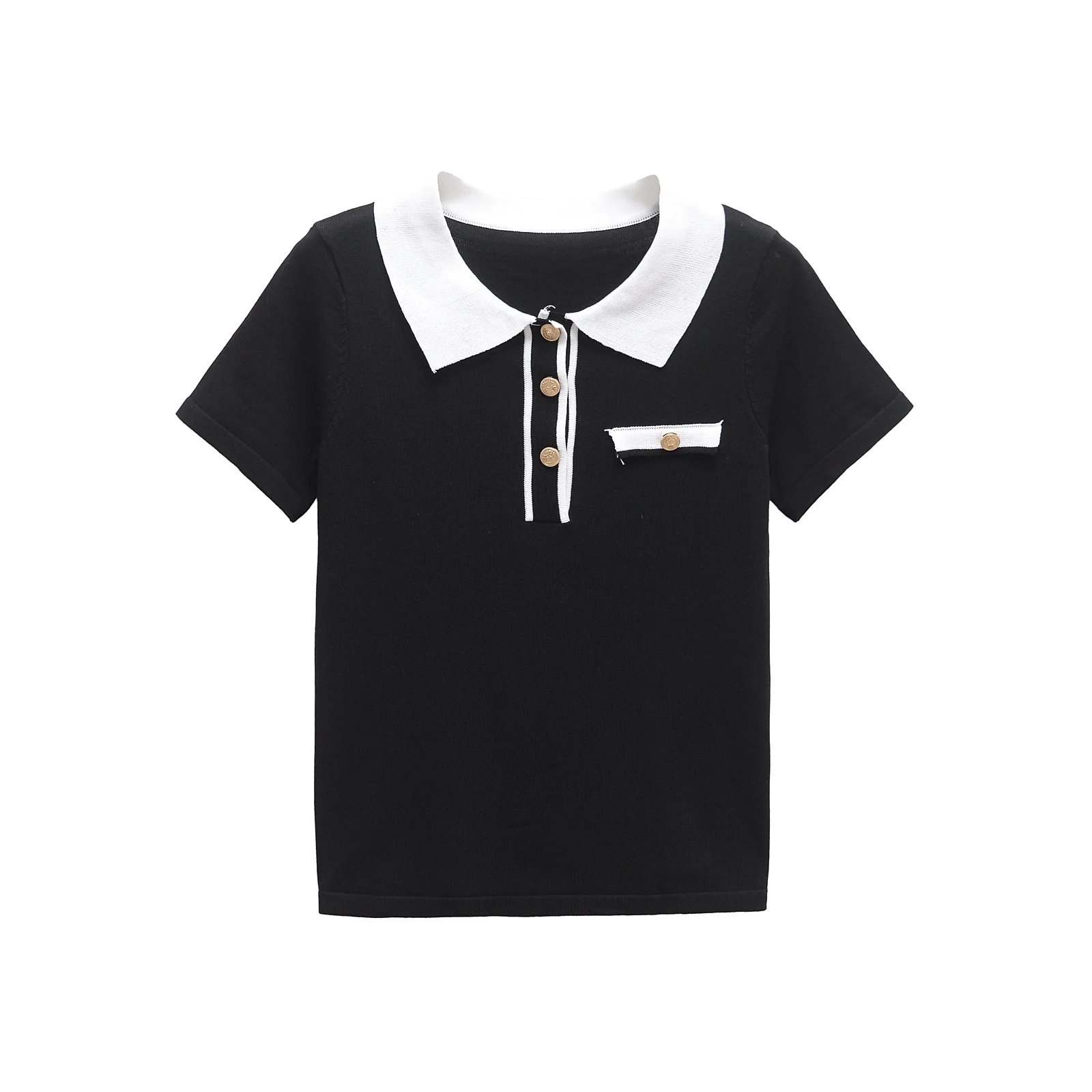 Damen-Polo-T-Shirt, Damen-Pullover, kurzärmeliges T-Shirt, schwarz, bauchfreies Freizeit-Top für Damen, Kleidung, Hemden und Blusen, 5644155