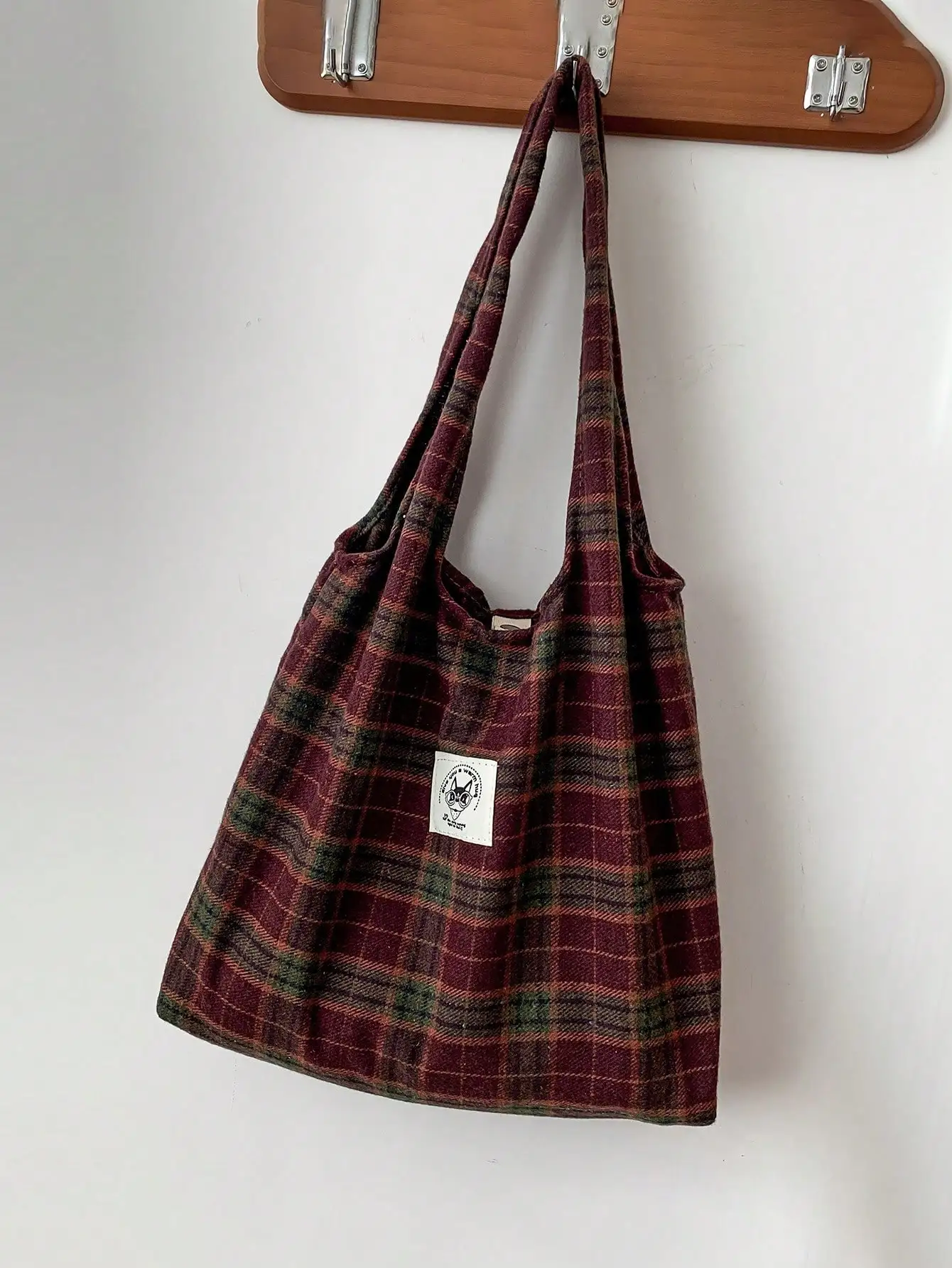 Lässige Retro-Karierte Tragetasche Große Kapazität Tragbare Tasche Weiche und Langlebige Canvas-Schultertasche Geeignet für Tägliches Pendeln – Detail 12