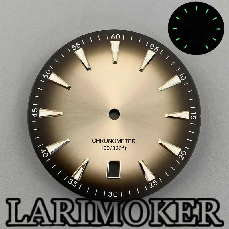 LARIMOKER 33mm Dial Gradient Dial Date Display at 6 o'clock Green Luminous Dial Watch Accessory Suitable for NH35 Movement