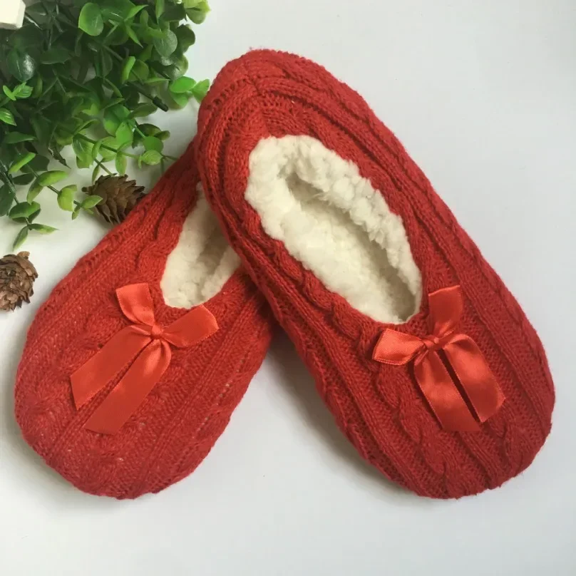 Fluffy Female House Slipper Womens Winter Home Room Plush Warm Thick Faux Fur Non Slip Bow Knot Grip Funny Indoor Floor Shoes