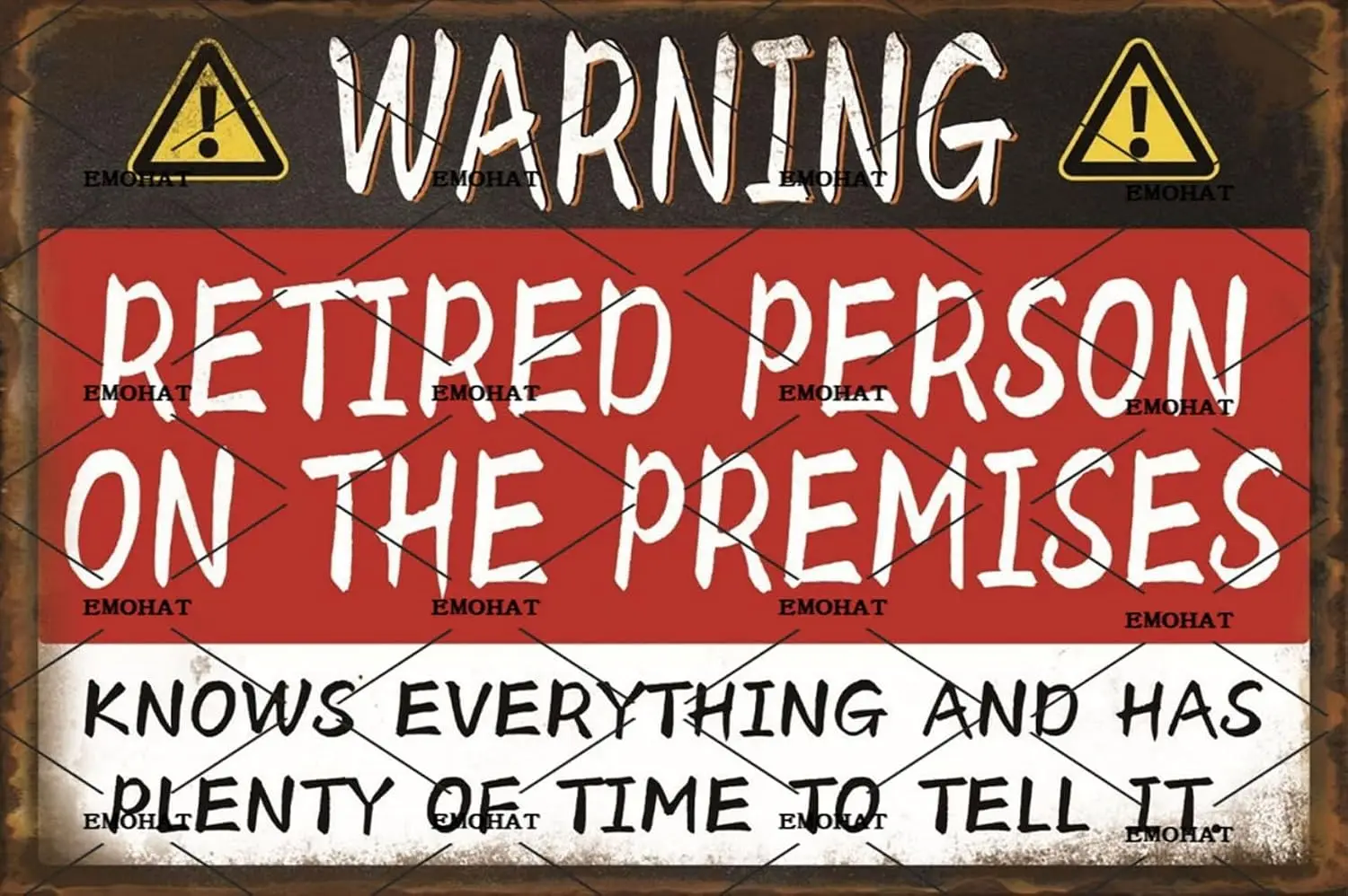 EMOHAT Funny Vintage Aluminum Sign Warning Retired Person On Premises Metal Signs Retirement Gifts Wall Art Tin Signs Home Yard