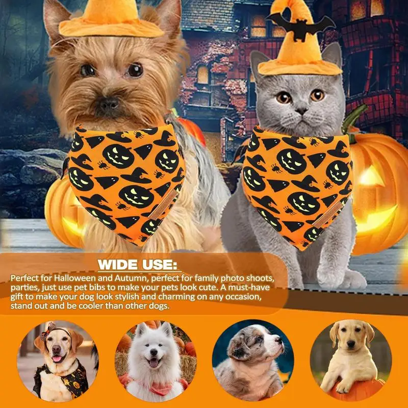 Halloween Dog Bandana Dual Layer Cat Bandana Collar Triangle Scarf Fall Dog Costume Bandana Spider Web And Pumpkin Printed Scarf