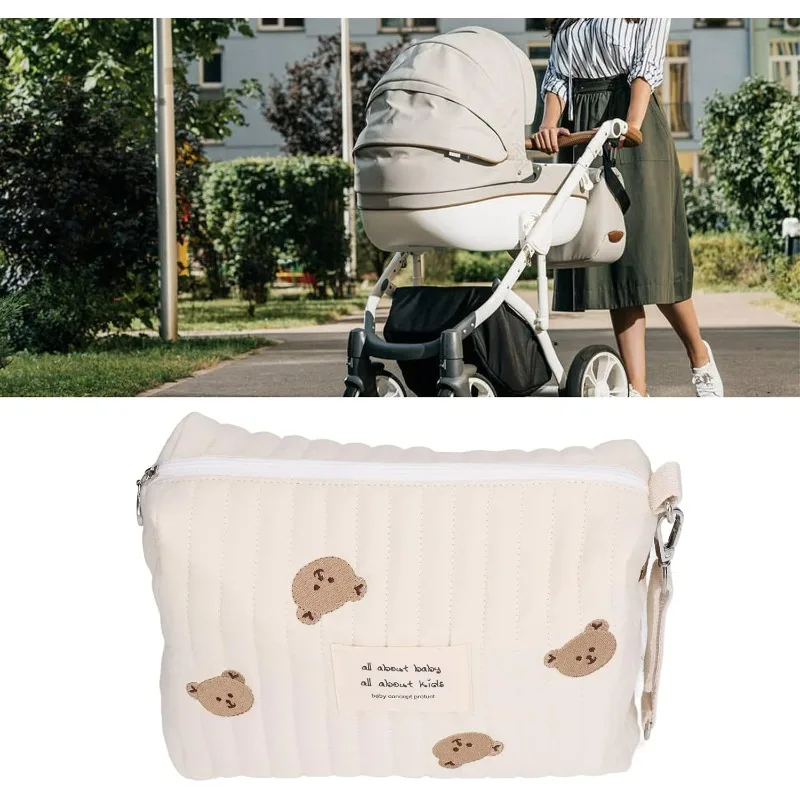 Borsa portaoggetti per carrello da viaggio Borsa per mamma ricamata stampata carina con cerniera Borsa portaoggetti per pannolini per neonato con bottone singolo