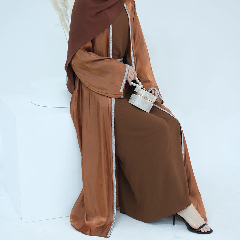 Abaya da festa lucido e trasparente, donne musulmane kimono, abbigliamento islamico turco Dubai, abito da sera, Ramadan (senza interno, senza