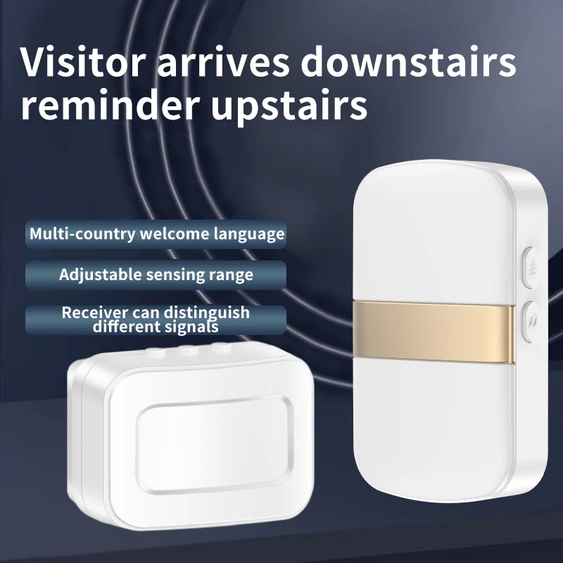 CACAZI Wireless Motion IR Sensor Door Chime Waterproof Smart Alarm for Store Entrance Alert Bell 45 Ringtones UK/AU/US/EU Plug