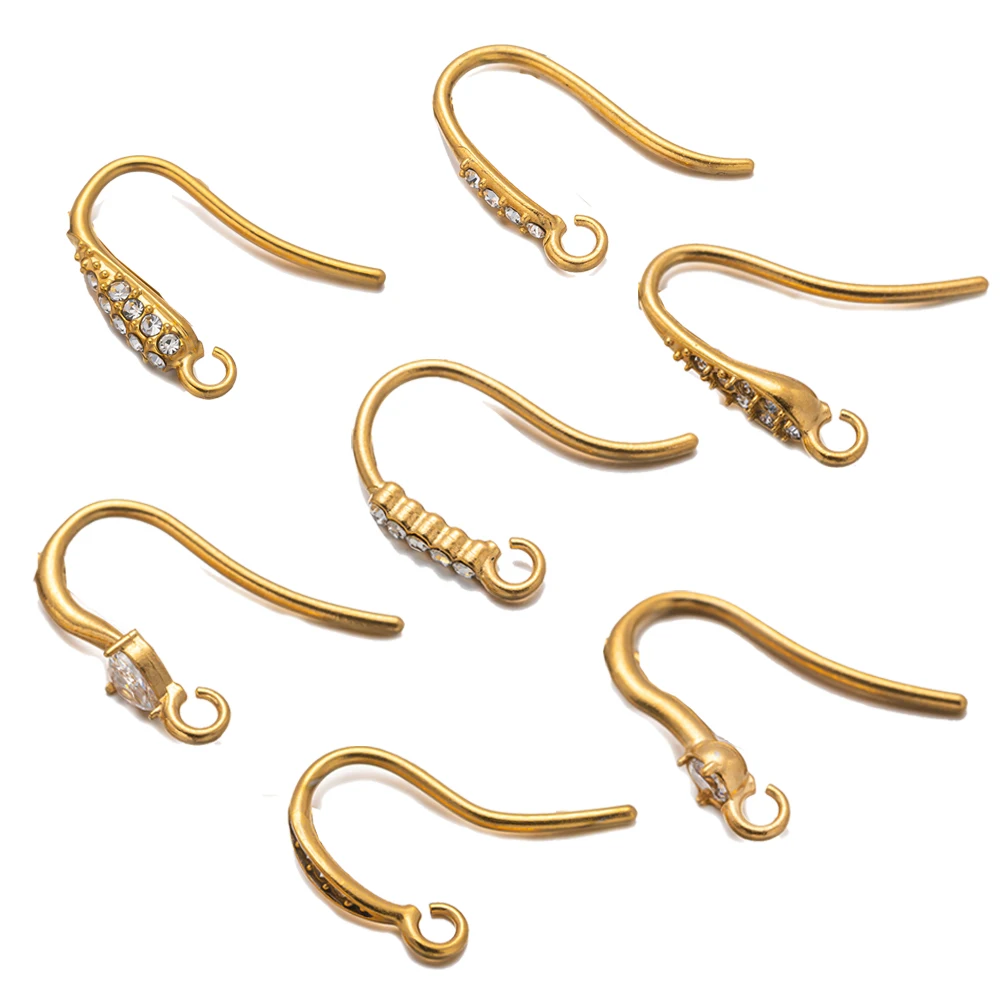 6pcs Gold Stainless Steel Zircon Earring Hooks French Ear Wires Fish Hook for DIY Drop Dangle Earrings Jewelry Making Finding