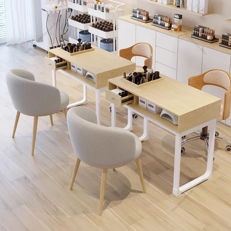 Mesas para manicura de madera nórdica, arte del hierro, estilo crema, almacenamiento de manicura, mesas para manicura, escritorios de recepción japoneses, muebles de salón Nagel FYMT