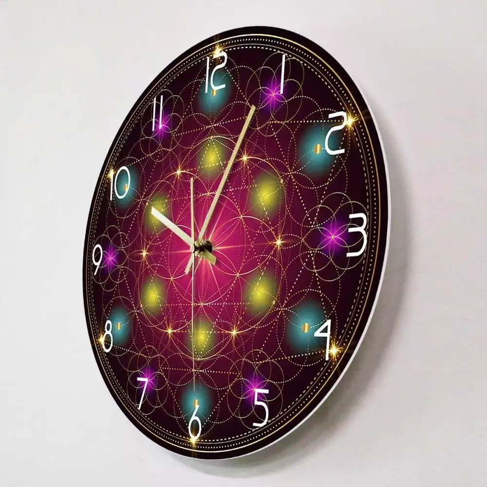 Sacred Geometry Galaxy Flower of Life Wall Clock - Silent Quartz Home Decor Room Decoration Gift
