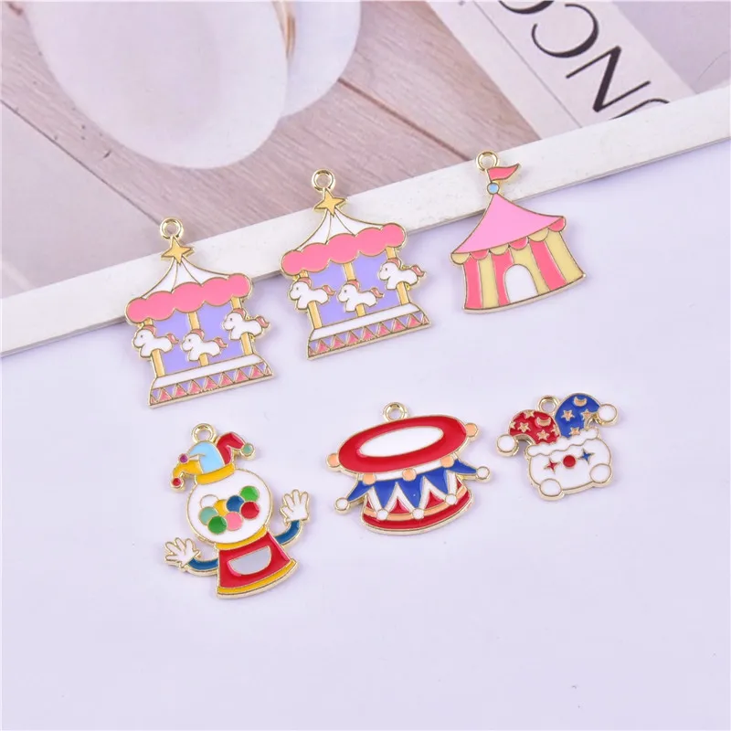 10pcs/bag Enamel Alloy Colorful Circus Charm Cartoon Enamel Pendant For Jewelry Making Earring Bracelet Necklace DIY Craft