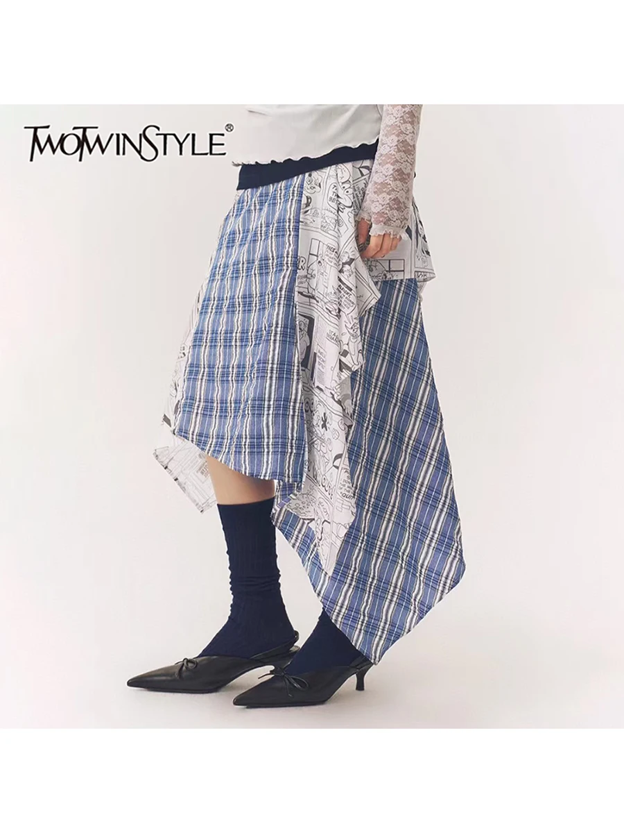 

TWOTWINSTYLE хит цвета сращенная клетчатая шикарная юбка для женщин с высокой талией дизайнерская свободная повседневная куртка женская модная стильная одежда