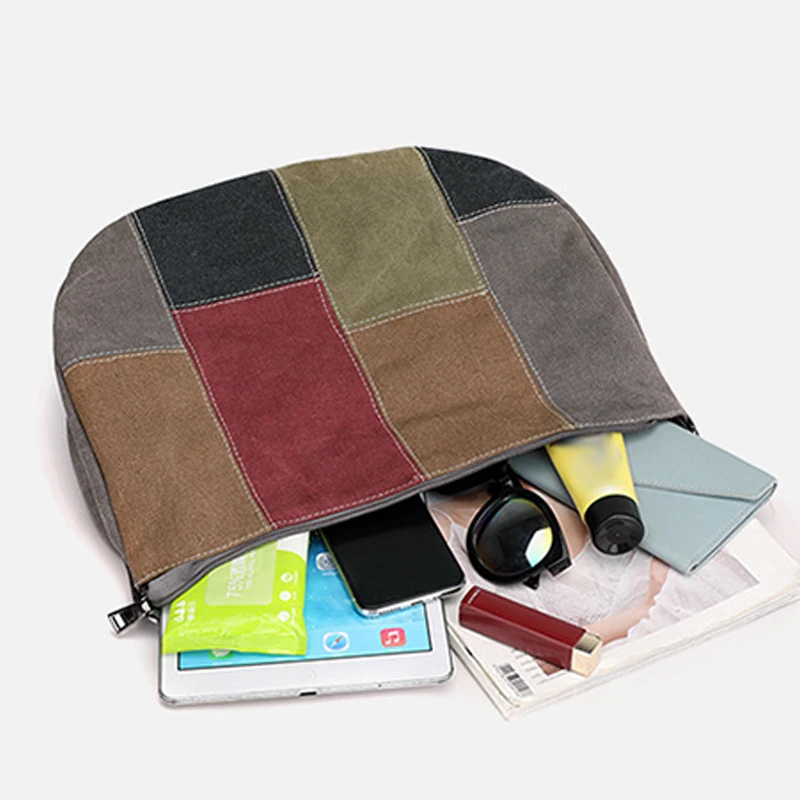 Women's Large Capacity Canvas Bag Fashion Handbag Crossbody Bag Shoulder Patchwork Bag for Ladies Daily Carrying