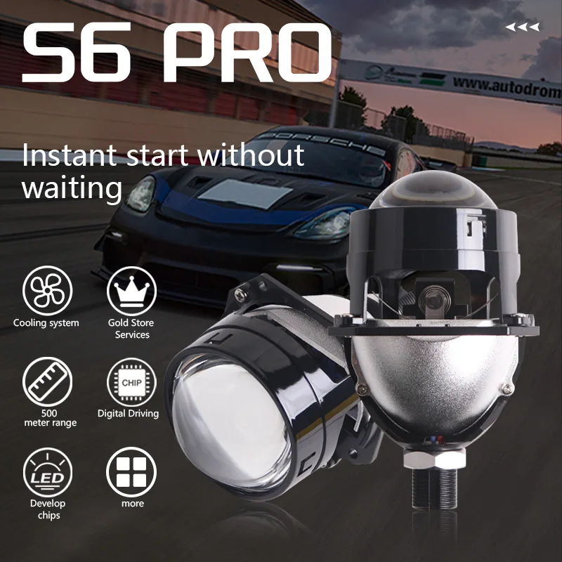 

S6 Pro 2.5 Inch Projetor Bi LED Dual Beam Lens Headlight 96W 6000K 12V Super Bright Universal Lamp for Car and Motorcycle Use