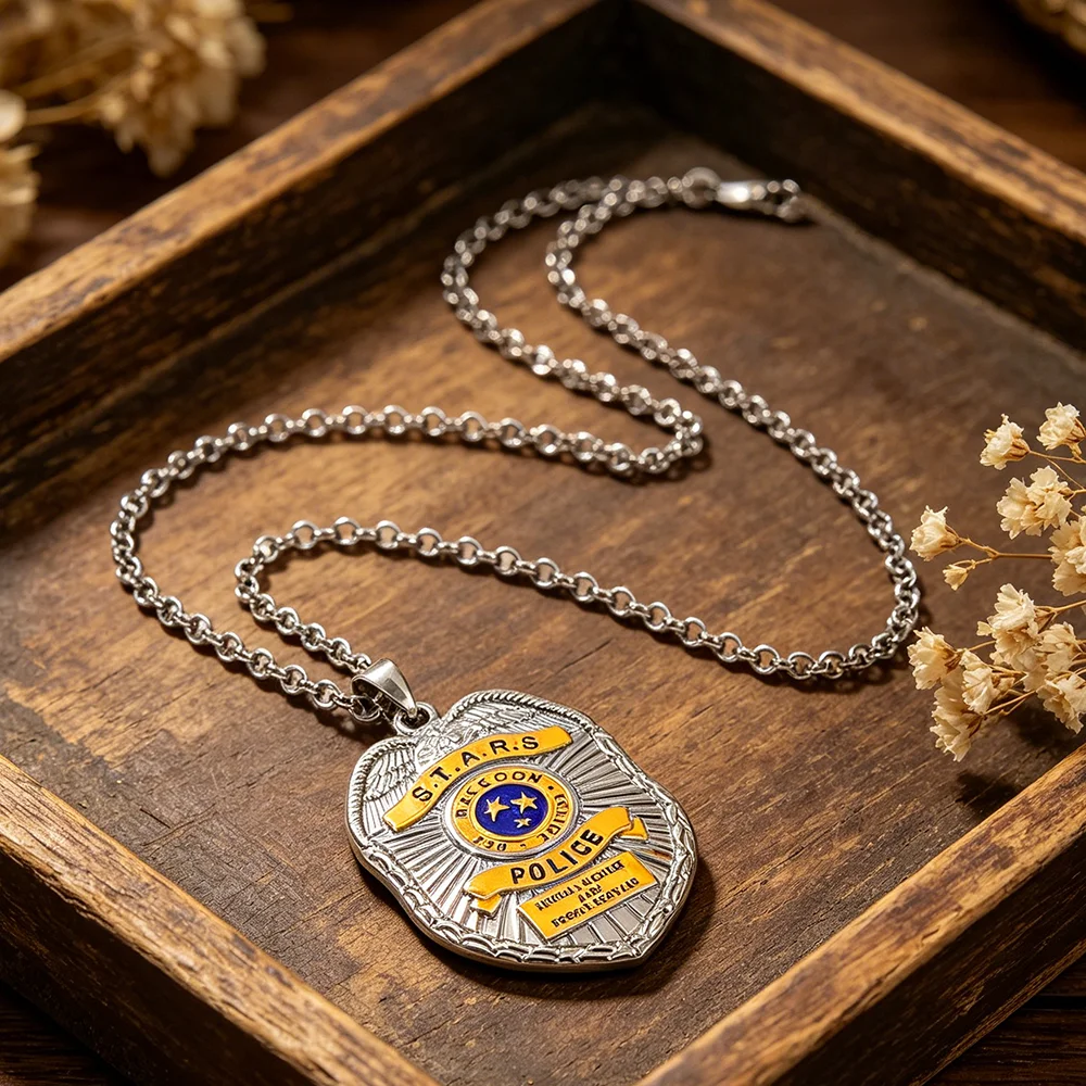 Resident Evil STARS Raccoon City Police Badge Necklace, S.T.A.R.S. Game Metal Pendant, Horror Game Fan Collectible Accessory