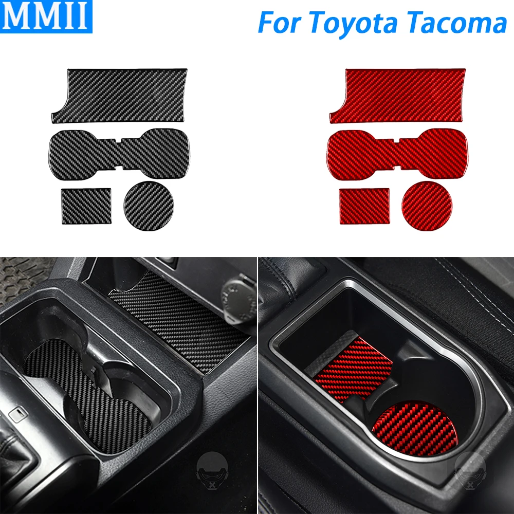 

For Toyota Tacoma 2015-2022 Real Carbon Fiber Center Water Cup Holder Panel Slot Mat Trim Cover Car Interior Accessories Sticker