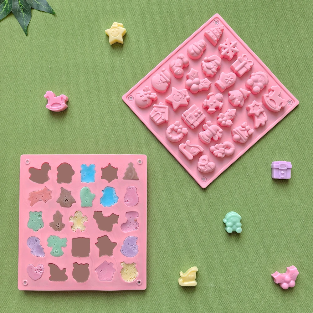 1pc Christmas Chocolate Mold, 25 Hole Different Shapes, 3D Silicone Candy Mold, Used for Soft Candy