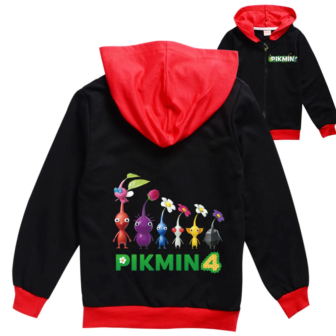 

New Pikmin 4 Clothes Kids Jacket with Zipper Boys Cartoon Print Long Sleeve Coats Baby Girls Hooded Sweatshirts Children Top