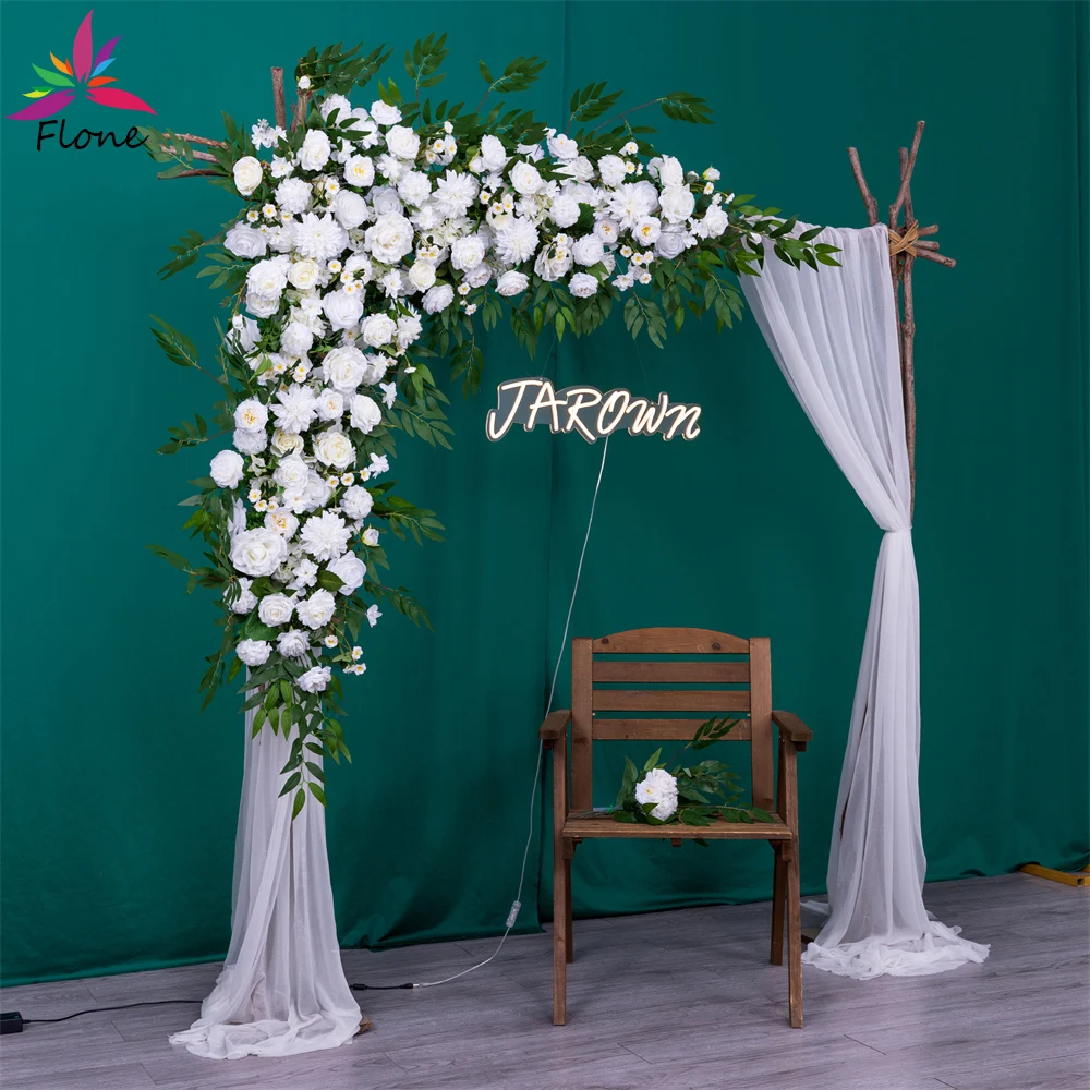 Artificial Triangle Flower Arrangement White Rose Green Leaf Flowers Row Fleurs Artificielles Mariage Event Wedding Decor Props