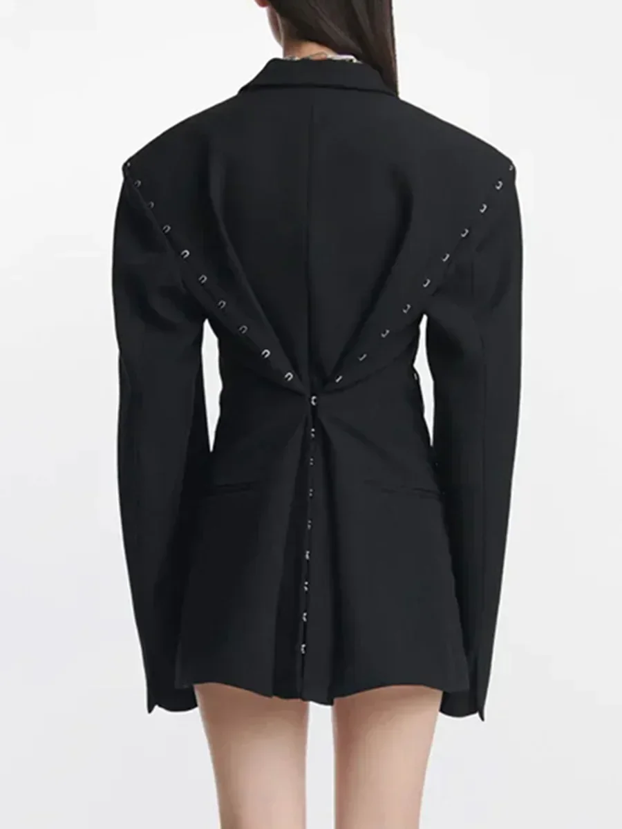 Chaqueta cruzada de color negro para mujer, traje Formal de oficina, ropa de trabajo de negocios, abrigo de chica caliente, traje de primavera y otoño, 1 pieza