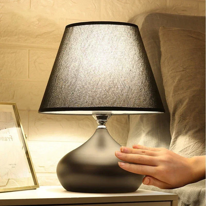 

Indoor Lighting Home Decoration Table Lamps Touch Sensor Stepless Dimming Desk Lamp E27 Simple Fabric Table Light 110-220V