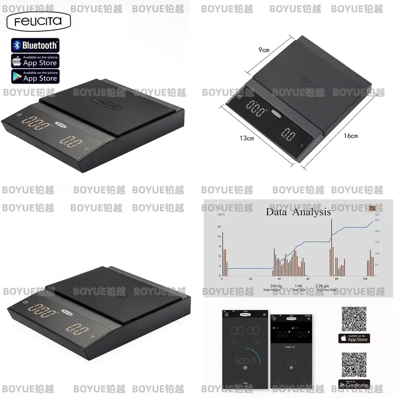 for Felicita Portable Smart Mini Coffee Scale with Tilt LED Display Digital Electronic Timer 2kg/0.1g Precision Weight