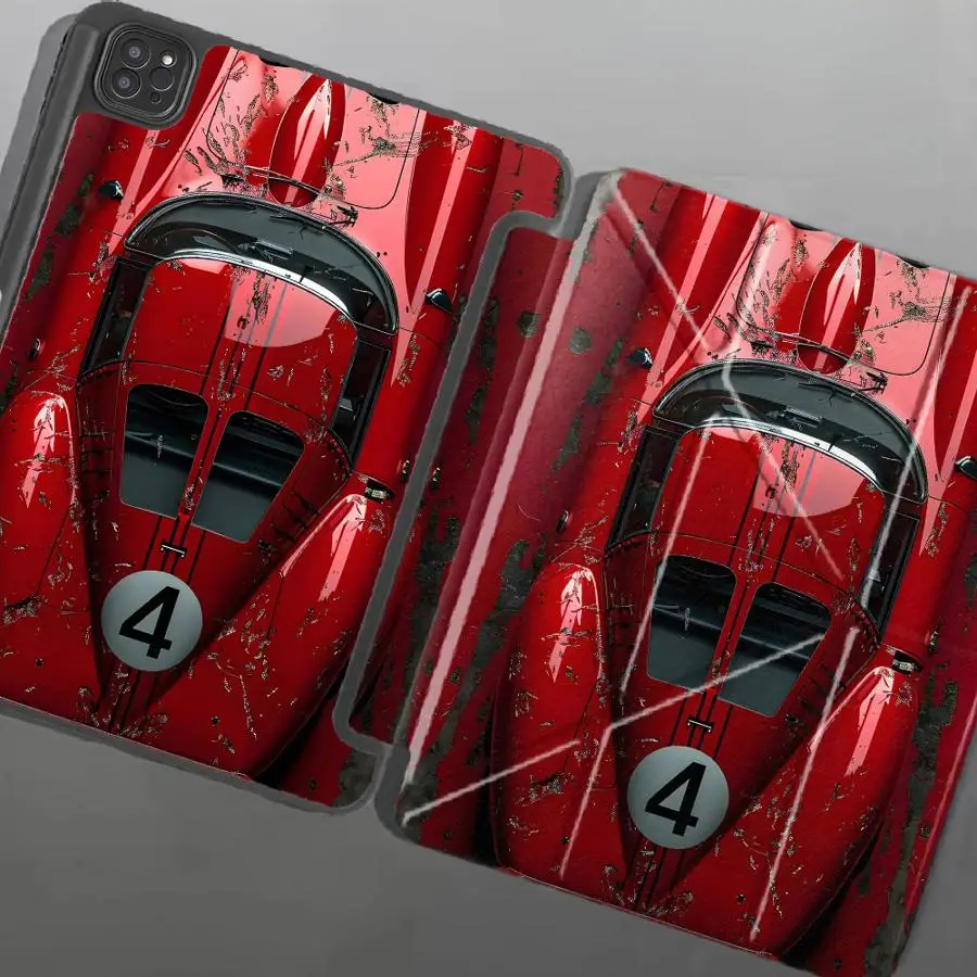 Red Retro Car Tablet Case For iPad Pro 2025 Pro 11th 10th 9th 8th 7th 12.9inch Air 4 5 M3 M2 M4 11inch Mini 6 7 Holder Cover