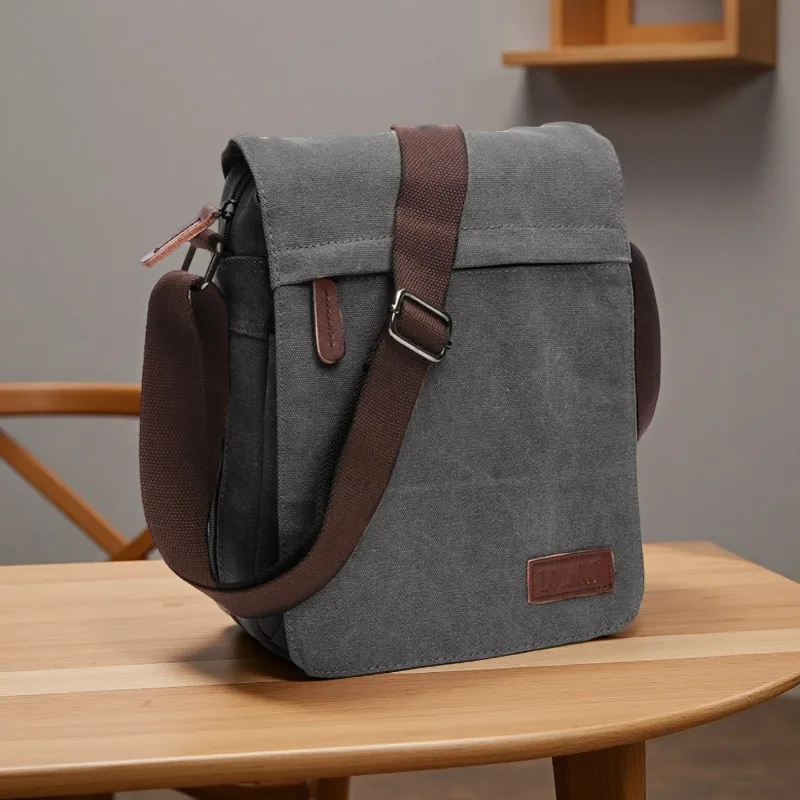 1pcs Men's Canvas Crossbody Bag Outdoor Laptop Shoulder Bag Casual Business Briefcase