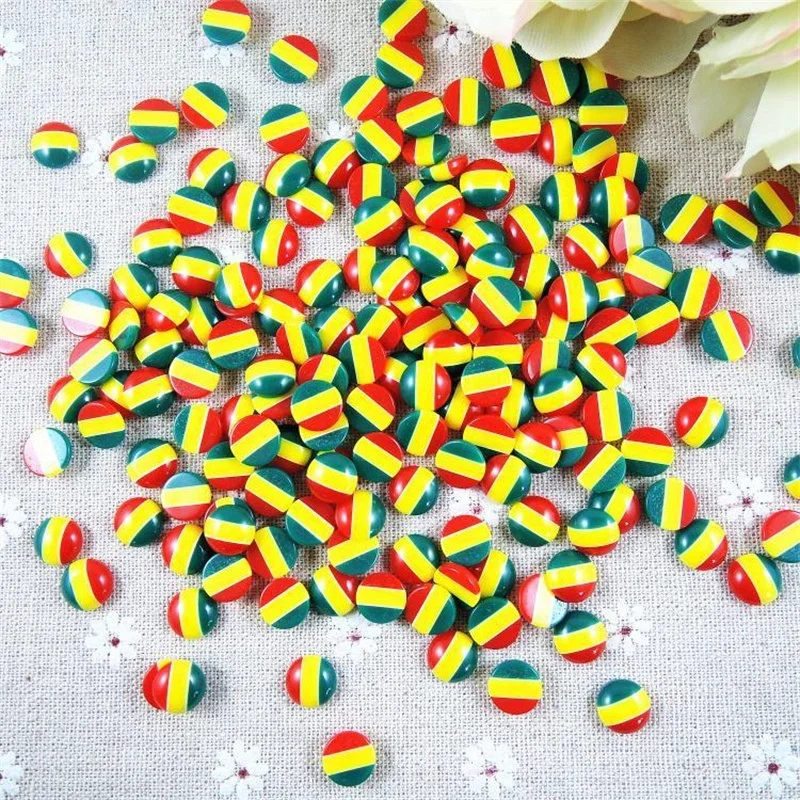 Wholesale 8mm10mm Rasta Style Round Half Flat Back Cabochon Resin Beads DIY Phone Cases Jewelry Home Decoration Craft Scrapbook