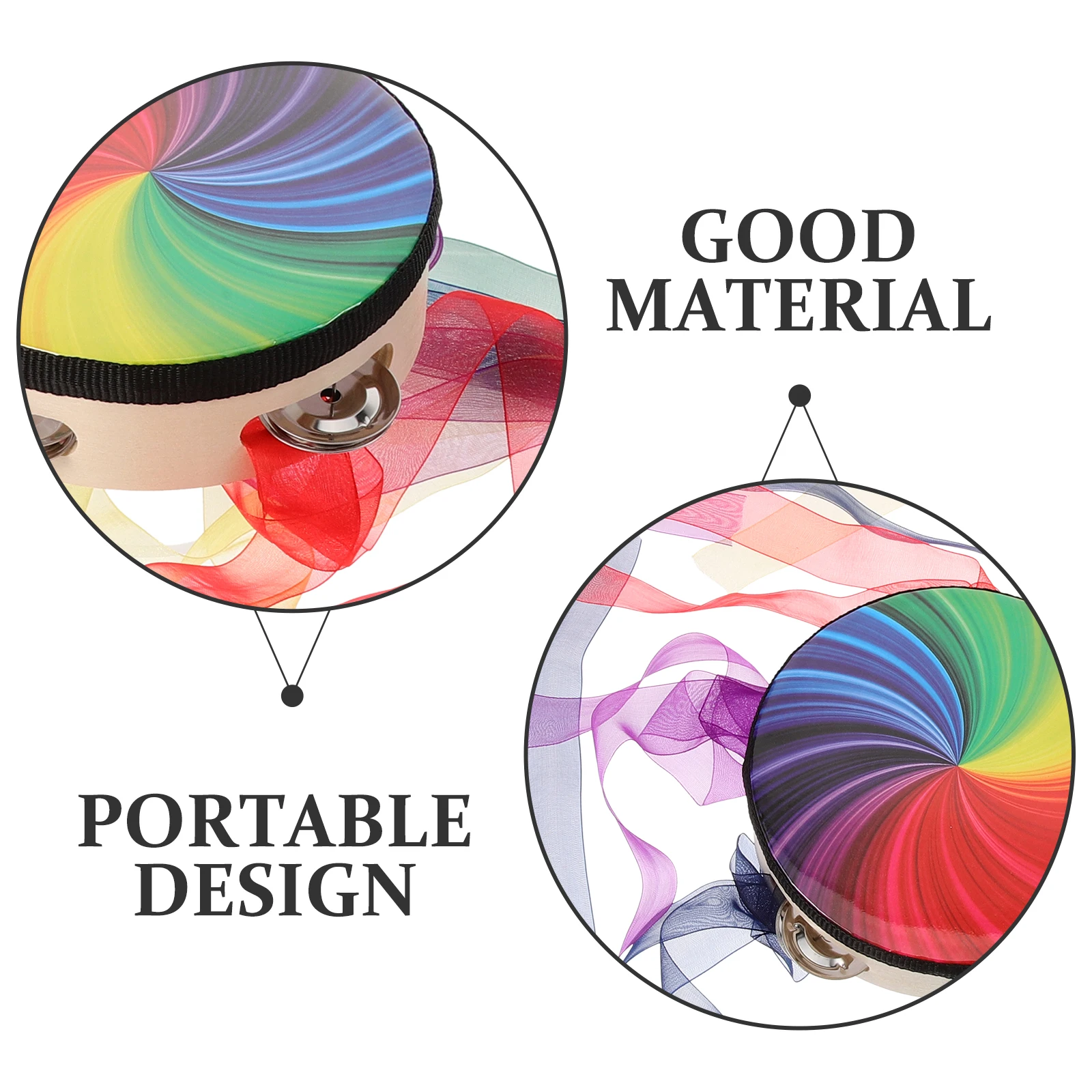 

Hand Drum Props 6 Inch Rainbow Ribbons Classical Musical Instrument Kids Dance Stage Performance Percussion Drums for adults