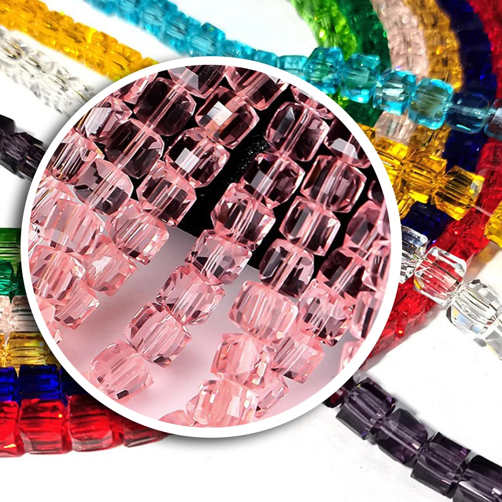 4mm 6mm 8mm Faceted Cube Pink Loose Beads For Jewelry Accessories Square Bead DIY Bracelet Clear Cube Bead Strands TMF21 view 2