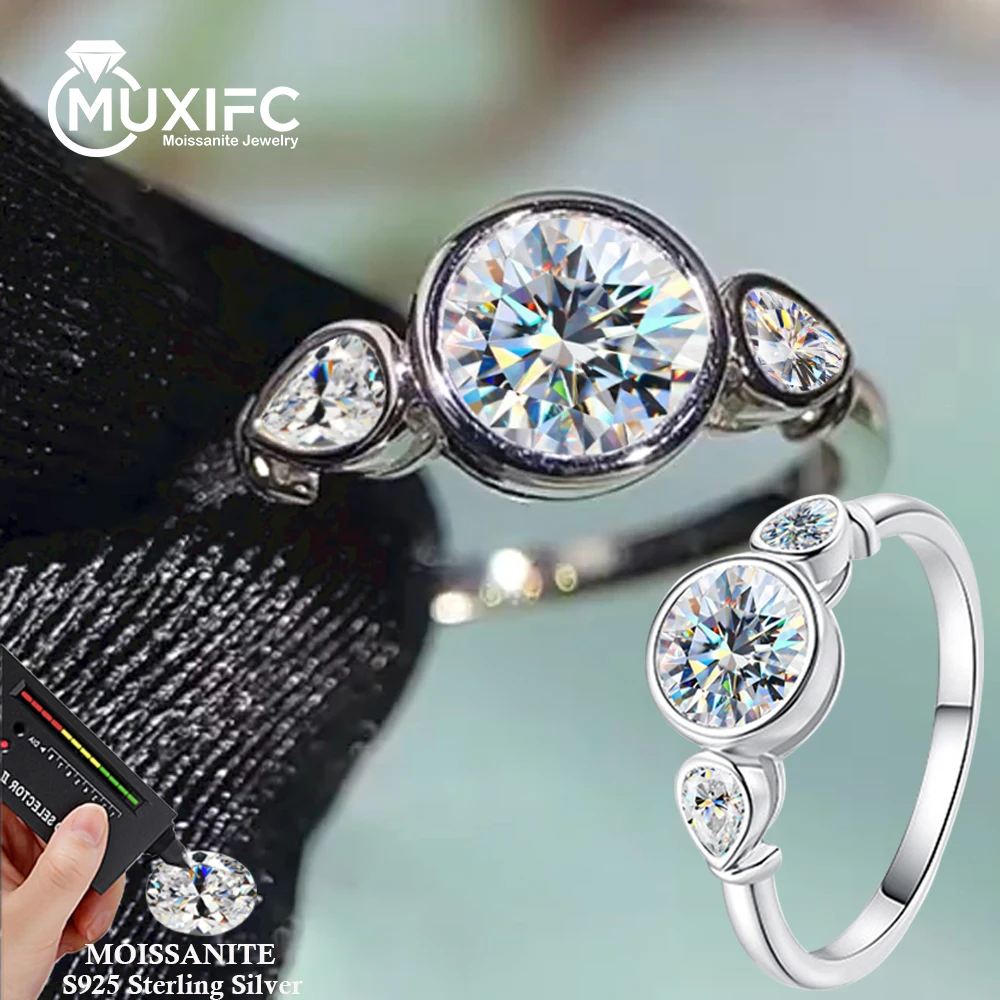 

MUXIFC D Color Round Moissanite Ring Bubble 925 Sterling Silver 18K White Gold Plated Rings GRA Certified Wedding Band Jewelry