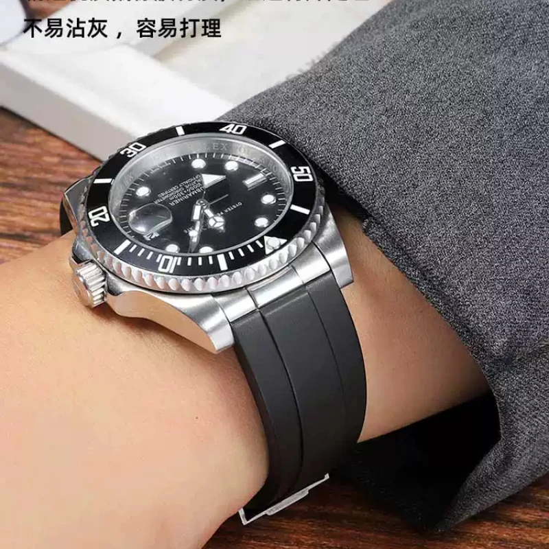 20mm 21mm 22mm For Rolex Daytona Gmt Oyster Tudor Black bay Omega Watchband Rubber Fold Buckle Watch Strap Silicone men Bracelet - view 5