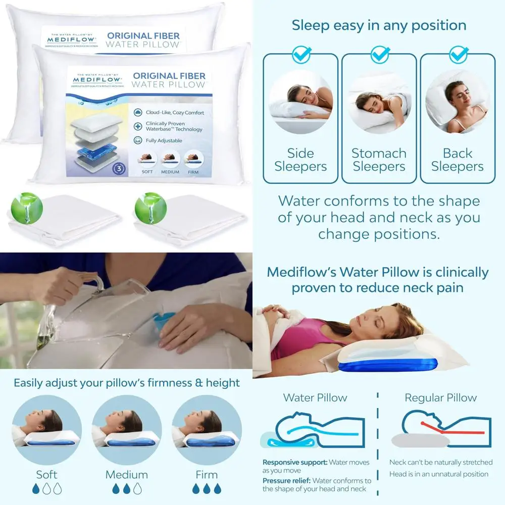 

Mediflow Fiber Water Pillow - Customizable Support for Neck Pain, Suitable for Side, Back, and Stomach Sleepers, Original Design