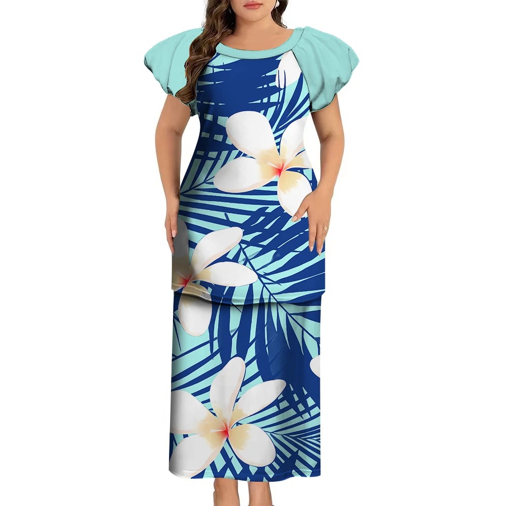 Samoa Club Ladies Puletasi Polynesian Ladies Custom Vintage Print Long Dress Soft Fabric Summer New Elegant Women\'S Wear