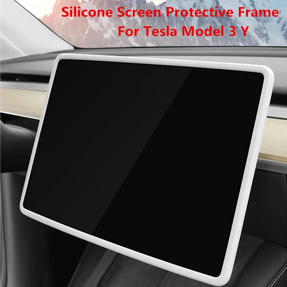 Silicone Screen Protective Frame For Tesla Model 3 Y Edge Cover Center Console Navigation Screen Protector Trim Car Accessories