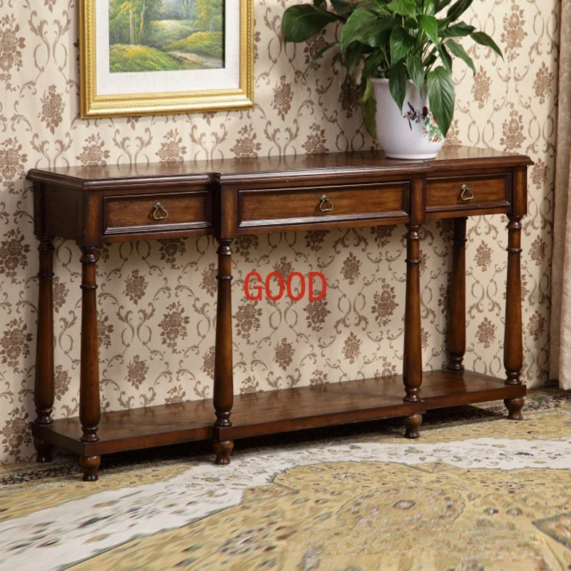 Console Desk American Entrance Cabinet Walnut Corridor Table Three Bucket Table