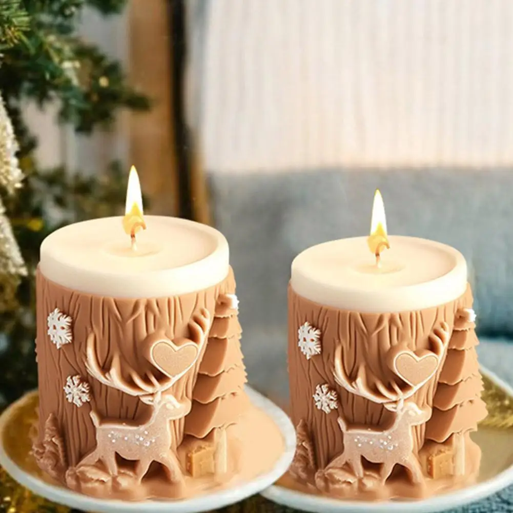 3D Christmas Scented Candle Silicone Mold Reindeer Snowflake Cylindrical Elk Candle Mold Candle Making Tools Christmas Gift