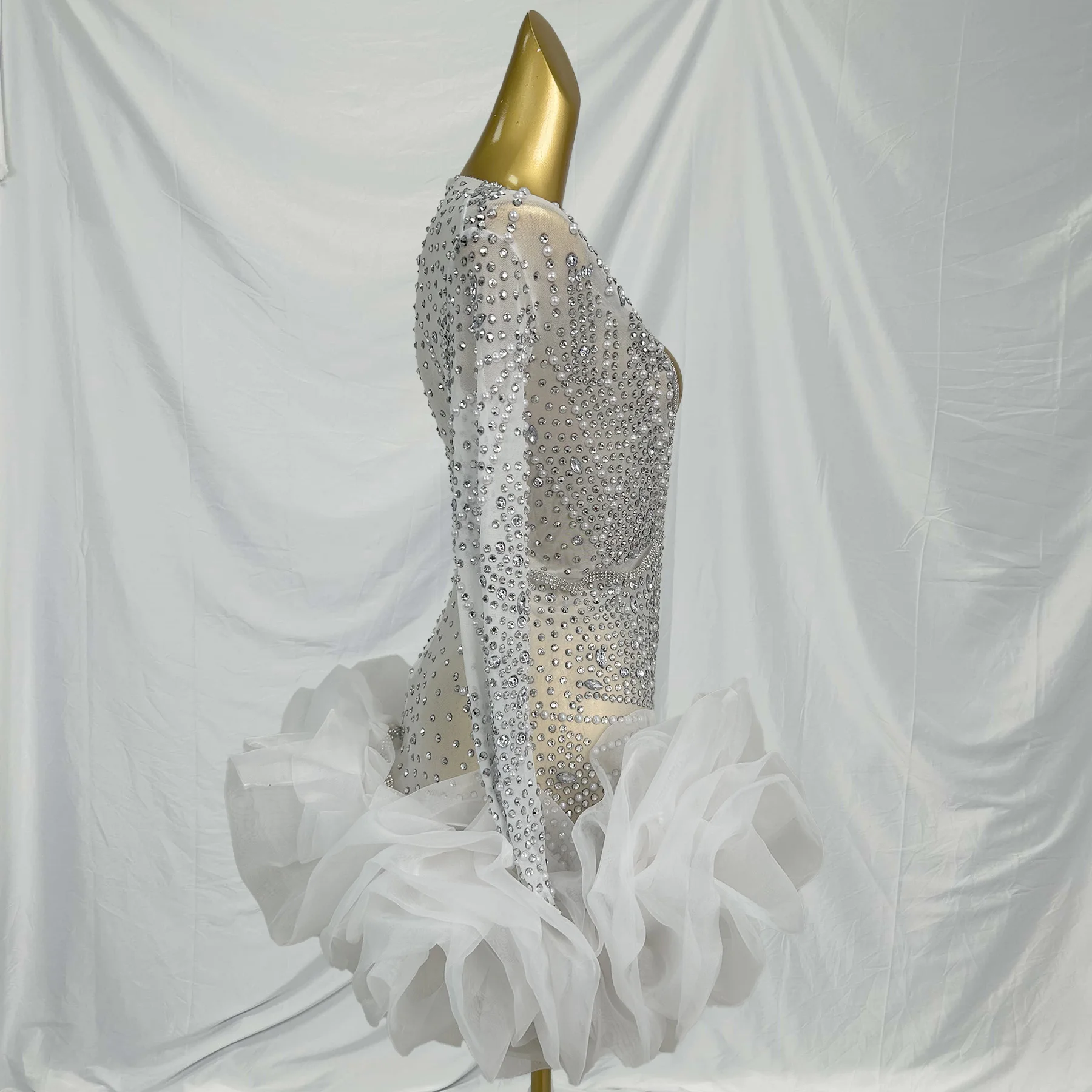 Abito sexy con strass di perle con scollo a V profondo Abito da donna bianco per compleanno, matrimonio, cocktail, mini abito da ballo, club, ballo, festa, ballo, abito a bolle