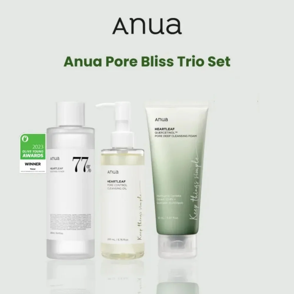 Anua Heartleaf limpeza profunda conjunto, toner calmante, Poros controle, limpeza óleo, 77%