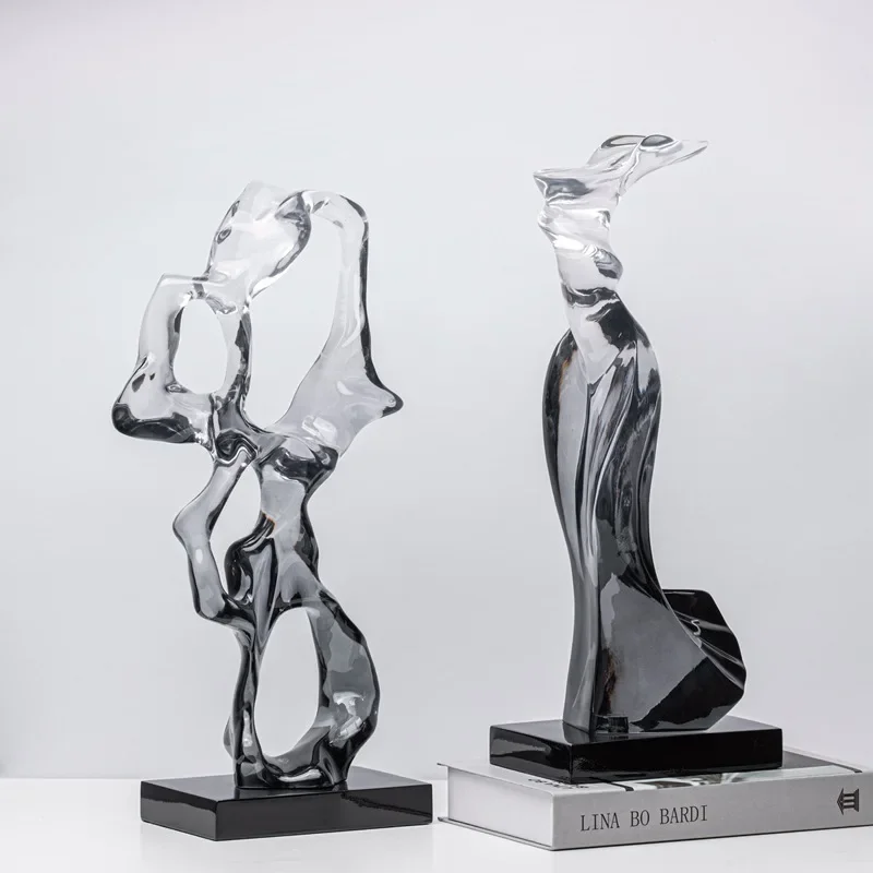 Creative Geometric Transparent Resin Sculpture Marble Statue Transparent Gradient Hollowed-out Ornaments Home Decoration