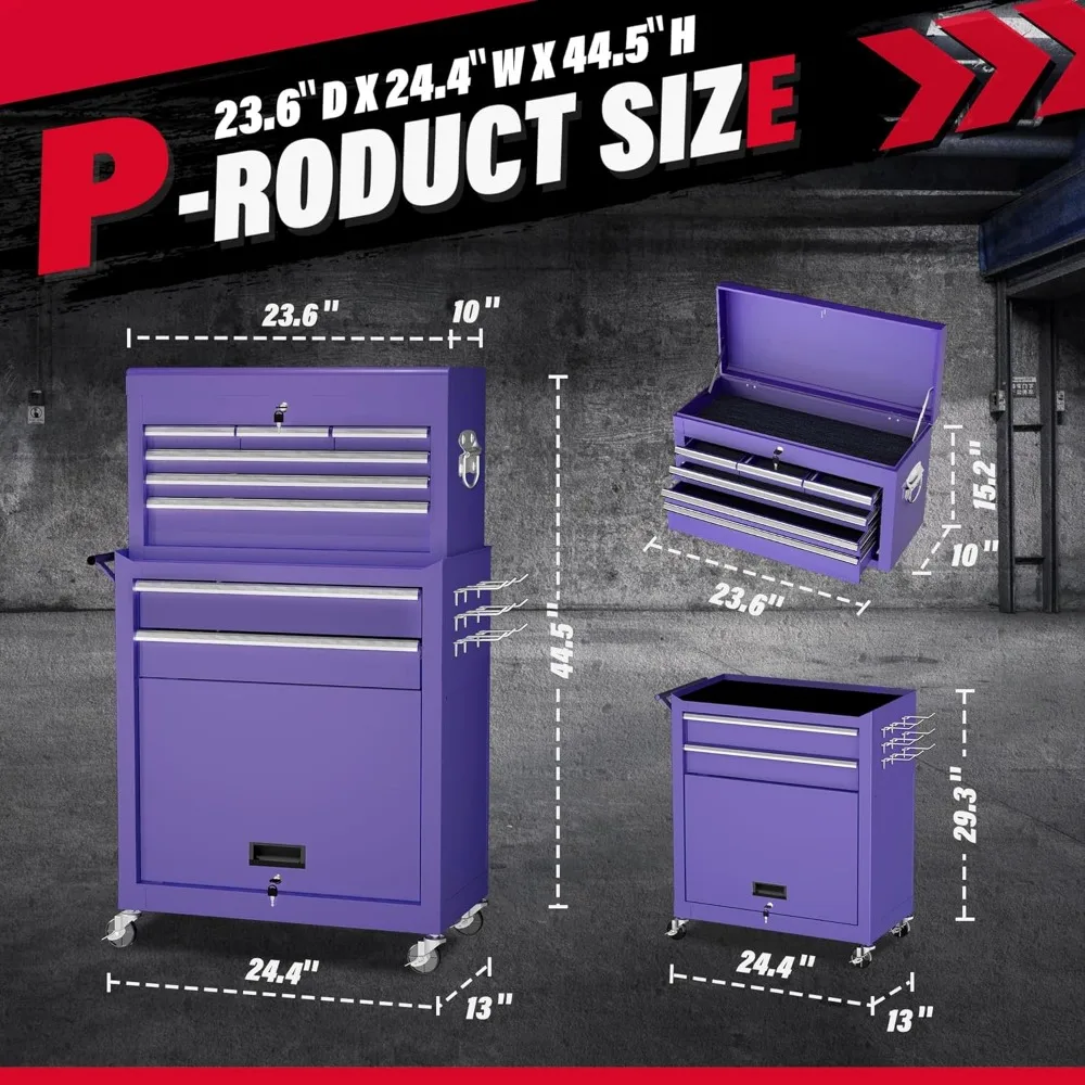 Cassapanca per attrezzi in metallo, cassapanca per attrezzi con ruote a 8 cassetti, armadietto per attrezzi con ruote, armadietto per attrezzi staccabile 2 in 1, rivestimenti e loc