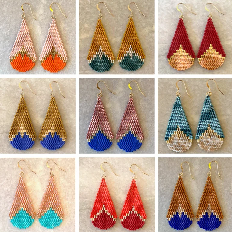 Beaded earrings Water drop "Colorful" Hand-woven Alloy Trend Simple Bohemia female Original Rice bead earrings