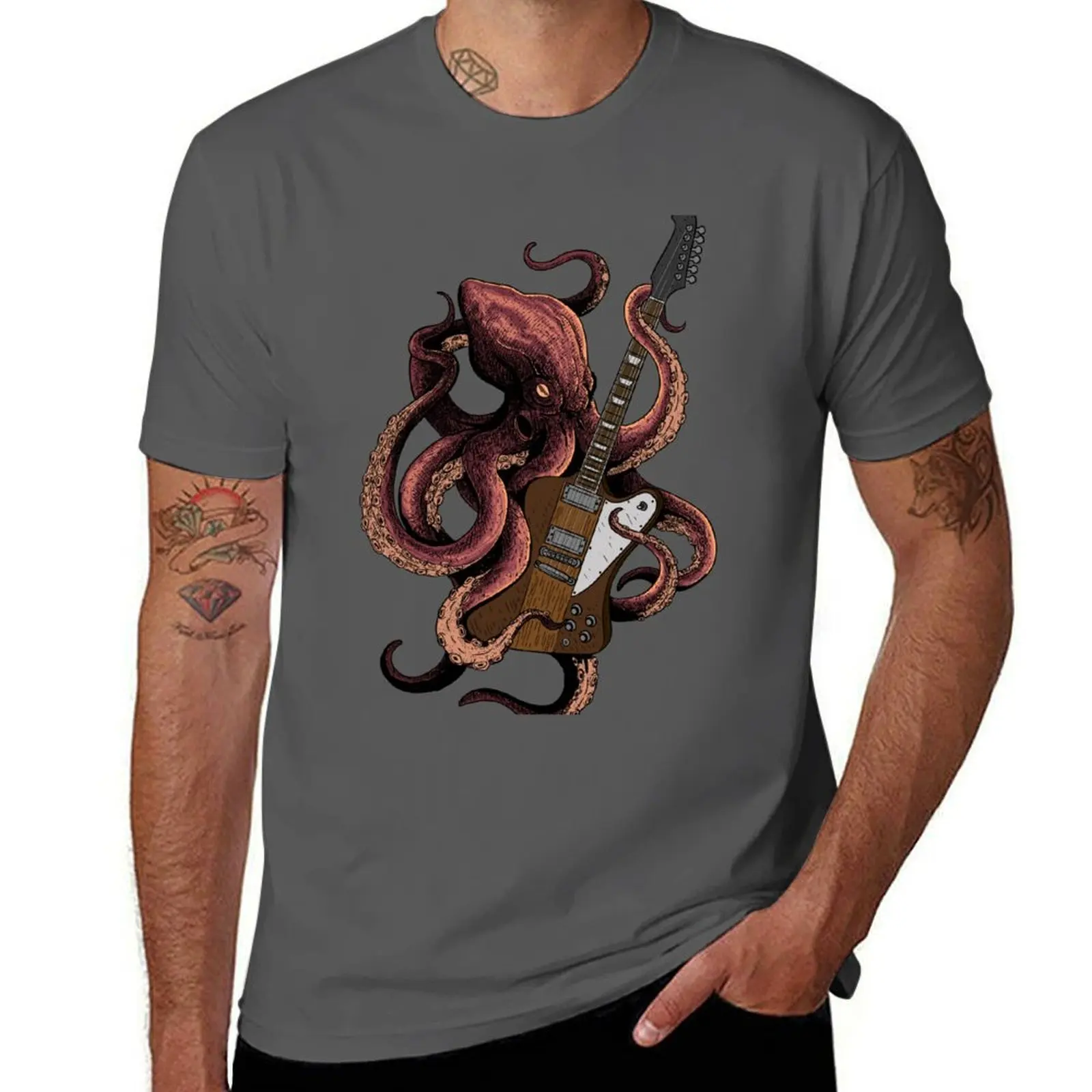 

Octopus playing Guitar T-Shirt t shirts for man cotton funny anime t shirts for man T-Shirt