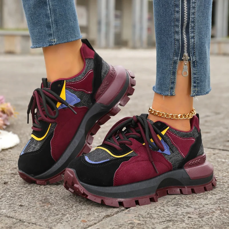 

Women's Platform Training Shoes Slimming Height-increasing Sports Shoes Color-blocking Foot-slimming Outdoor Walking Shoes