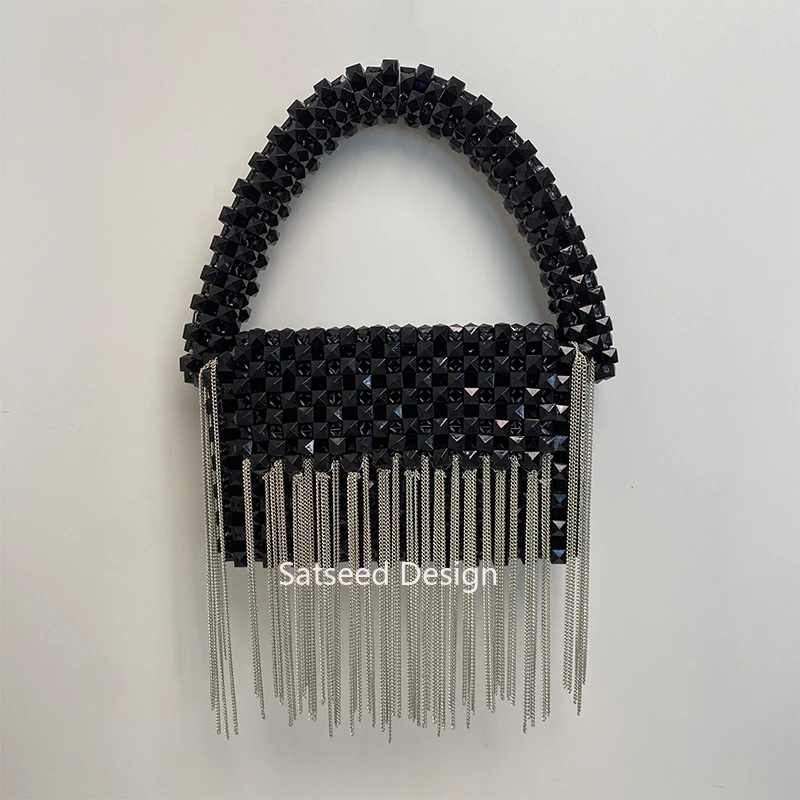 Acrylic Square Bead Hanging Tassel Chain Handmade Exclusive Design for Women's Banquet Bag Fashion Top-Handle Bags Custom Color