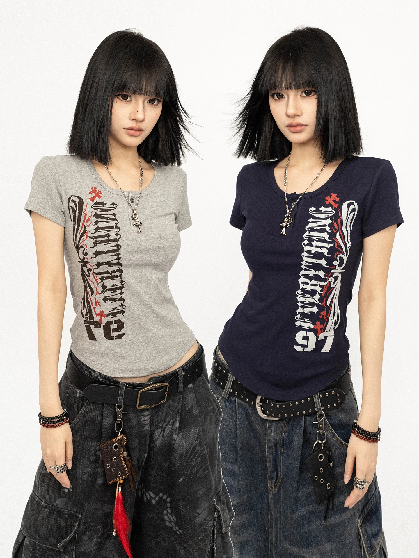 OCTTFLAB American Retro Hot Girl Short Sleeve T-Shirt Women Slimming Cool Summer Top Letter Print Shoulder Width Regular Length