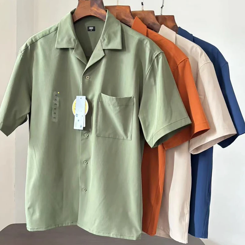 

Cuban Collar ort Sve Men's irt OZ Silhouette Summer Faionable Pure Color Stand Fit Hongda Brand